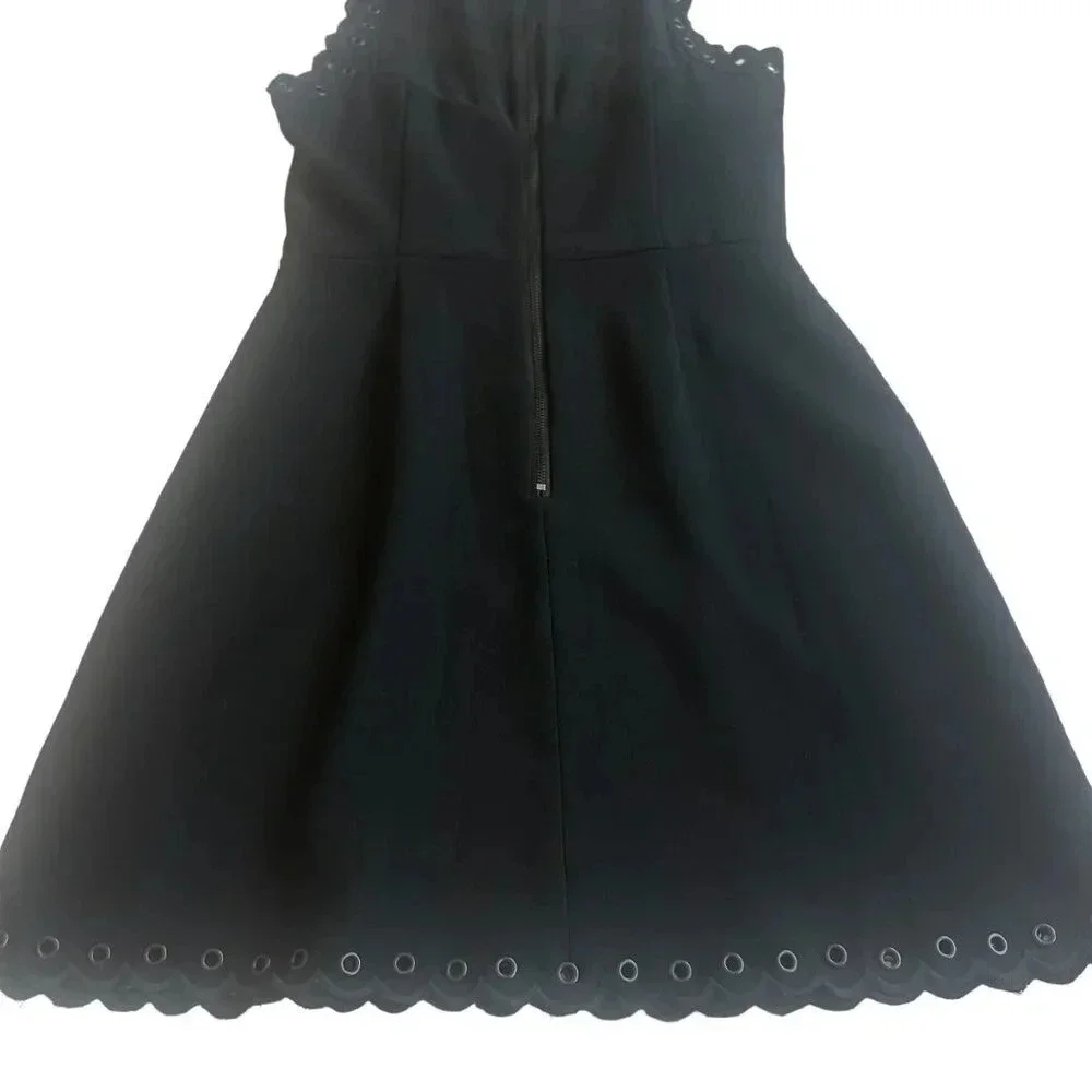 Sam Edelman Black A-Line Dress LBD Party Sheer Top Grommet Trim Size 2 Women's